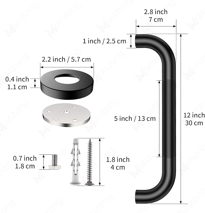 16 Inch Anti Slip Shower Grab Bar, Munzong Oil Rubbed Black Bathroom Grab Bar for Bathtubs and Showers, Knurled Handicap Balance Bar,Safety Hand Rail Support Elderly Senior Assist Bath Handle