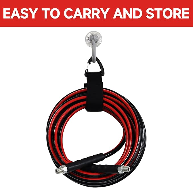 Sewer Jetter Kit for Pressure Washer 150FT, Drain Cleaner Hose 1/4 Inch NPT, NPT Corner Swivel and Push Button Nose Sewer Jet Nozzle Wrenches Gloves Waterproof Tape Pearl Brooch,5800PSI