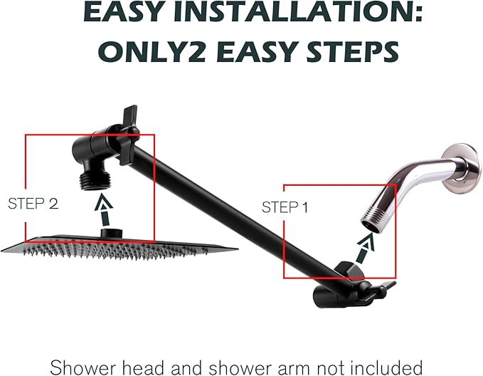 Heavy Duty Adjustable Shower Arm, 11" Brass Extension with Gear Lock Teeth & Swivel Nut, Strong Load Support, No Sagging, Keeps Shower Head Straight, Leak-Free, G1/2 Universal (Matt Black)