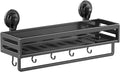 Shower Caddy Suction Cup,15.7 inch Suction Shower Shelf with Hooks NO-Drilling Bathroom Holder, Rustproof Bathroom Organizer, Dark Grey