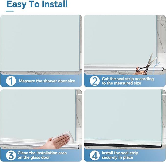 Shower Door Bottom Seal Strip, 2PCS Seal Strip, Clear PVC, 36" Length, Fits 6mm Thick Glass, Prevents Leaks, Easy Installation, No Adhesive Required (Ultra Clear & Black, 36in for 1/4"(6mm) Door)