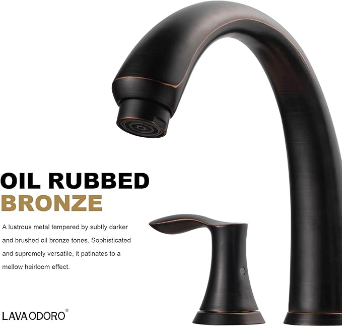 Oil Rubbed Bronze Roman Tub Faucet, Lava Odoro 8 inch Widespread Bathtub Faucet with Valve, High Flow 2 Handle Deck Mount Tub Faucet, Solid Brass 3 Hole Bath Tub Filler TF405-ORB
