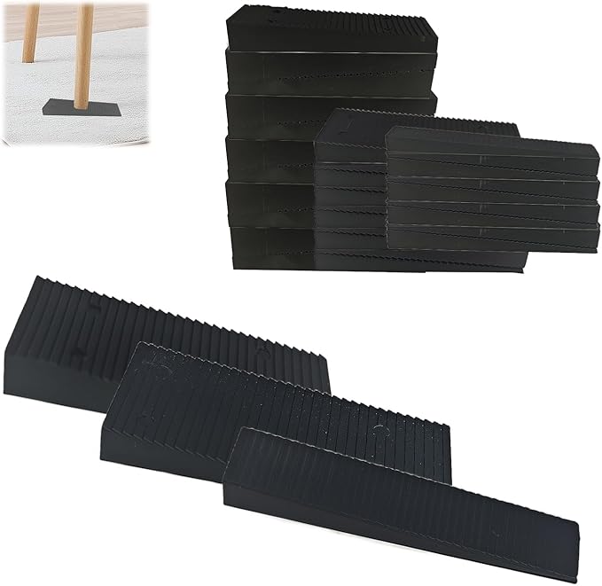12 PCS Black Plastic Shims for Leveling Feet Stable, Multi-Purpose Rubber Shim with 3 Sizes, Extreme Weight Capacity Wedges Leveler for Toilet Shims, Doors, Windows, Sheds, Table