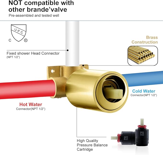 KENES Brushed Gold Shower Faucet, Modern Square 10-Inch Shower Head and Handle Set, Bathroom Rainfall Shower System Wall Mount, KE-6024B-4 (Including Shower Valve)