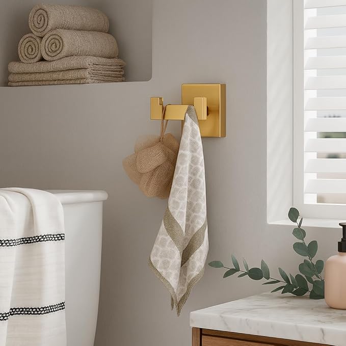 5-Piece Bathroom Hardware Set， Brushed Gold Bathroom Accessories 304 Stainless Steel， Including 23.8 inch Bath Towel Bar*2, Double Towel Hook, Toilet Paper Holder, and Towel Ring