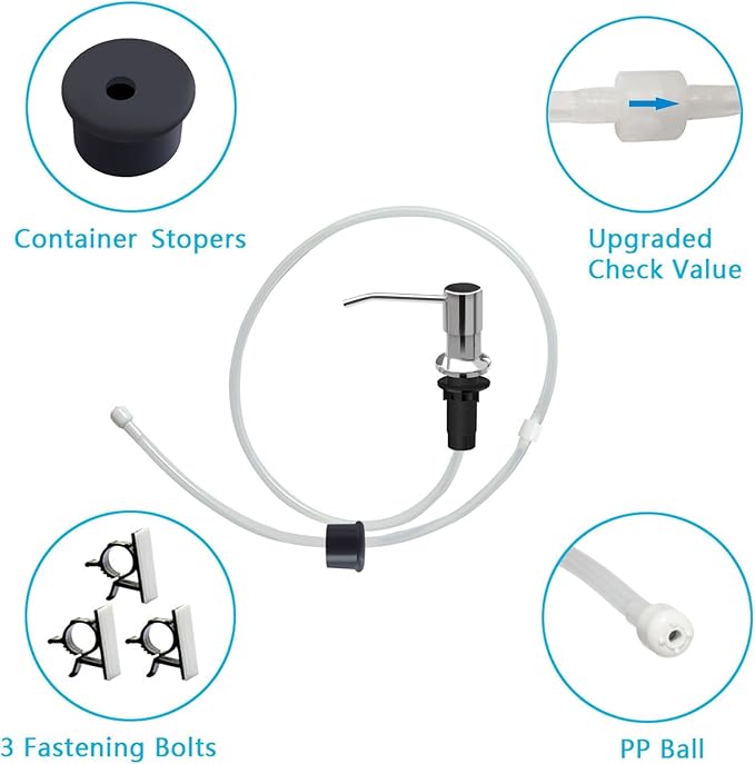 Soap Dispenser for Kitchen Sink, Kichen Sink SoapDispenser, 47" Extension Tube kit, Under Sink SoapDispenser Pump, No Need More Refills, Good Suction Power, Chrome