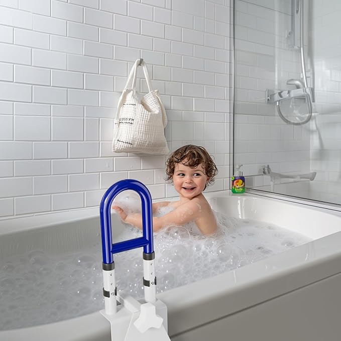 Bathtub Safety Rail-Shower Grab Bars for Seniors, Elderly and Disabled, Adjustable Handle Height Range 14-18 Inches, Bathroom Safety Rails Non-Slip Grip, Supports 300 lbs