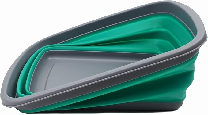 SAMMART 10L (2.6 Gallons) Collapsible Tub - Foldable Dish Tub - Portable Washing Basin - Space Saving Plastic Washtub (Dark Grey/Bluish-Green, 1)