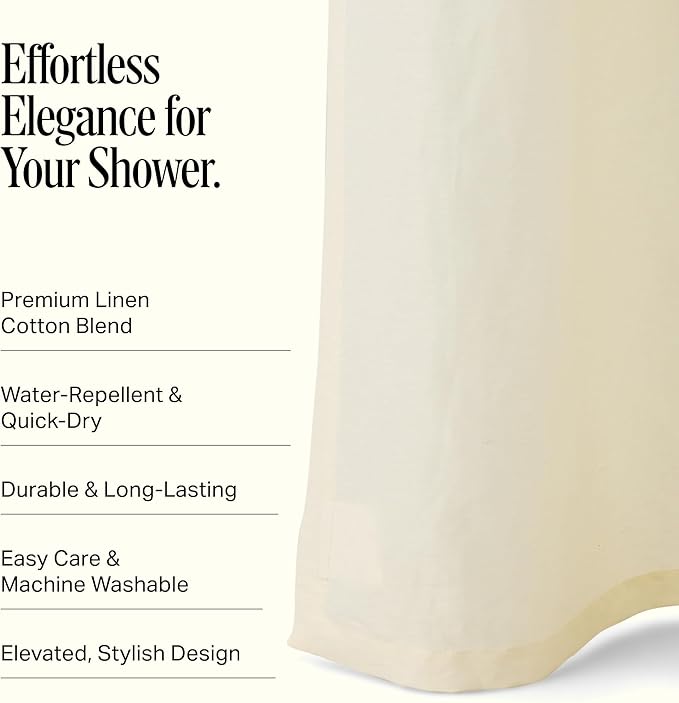 Preston Lane Stonebridge Linen Cotton Shower Curtain, 72" x 72" – 67% Linen 33% Cotton Blend, Fabric Bathroom Curtain with Reinforced Holes with Stitching, Made in Portugal, Alabaster