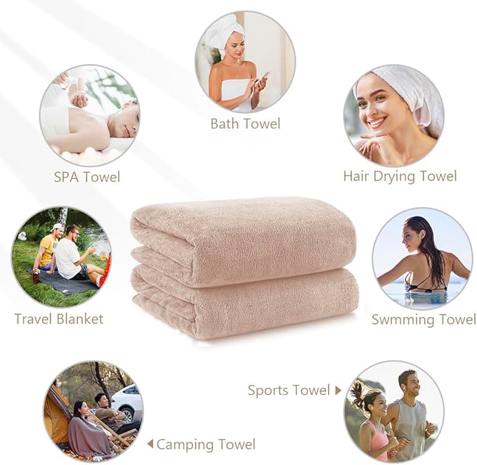 Orighty Microfiber Bath Towels Pack of 2(27'' x 54'') - Soft Feel, Highly Absorbent, Quick Drying for Body, Sport, Yoga, SPA, Fitness - Brown