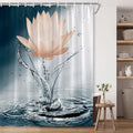 Lotus Shower Curtain Black White Blue Orange Flower Elegant Blooming Floral with Dew Spring Flower Reflection on Water Modern Romantic Polyester Fabric Bathroom Decor 70×96 Inch with Hook