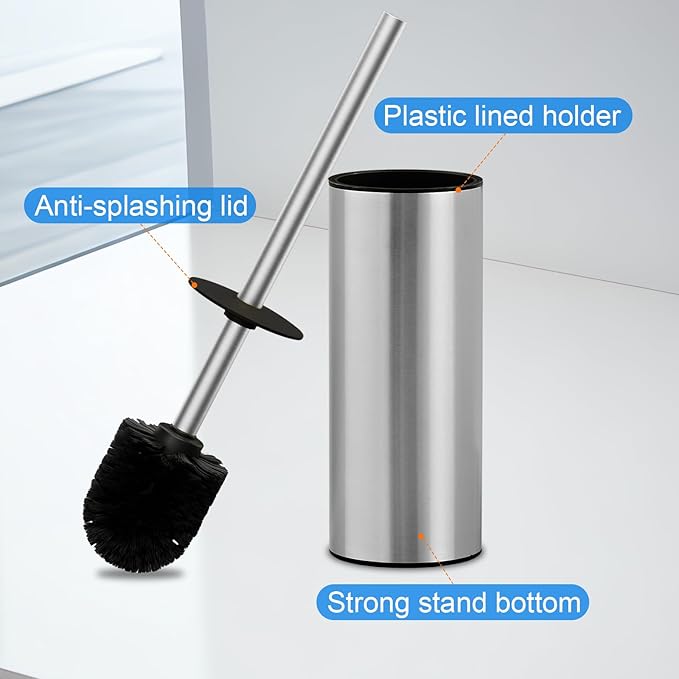 304 Stainless Steel Toilet Brush and Brush Holder Set, Circular Floor Toilet Brush Holder, Long Handle, Bathroom Heavy-Duty Cleaner, High-End Cylinder Wall，2 Brush Head (Brushed) YIGUANXIN