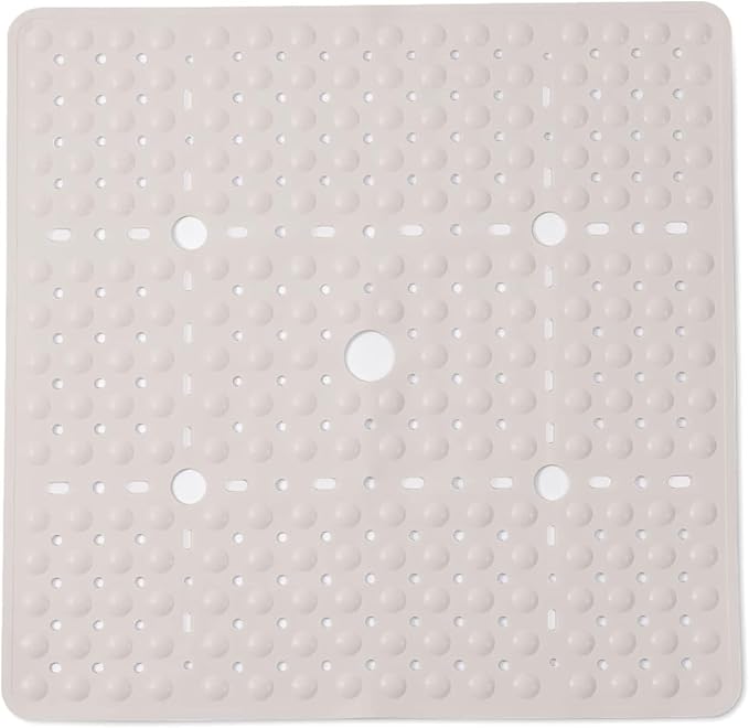 ENKOSI Square Shower Mat 27x27 inch - Anti Slip Bathroom Shower Stall Mats for Smooth Shower Floors - Square Bath Mat with Strong Secure Suction Cups and Drain Holes in Middle (Pearl White 27x27)