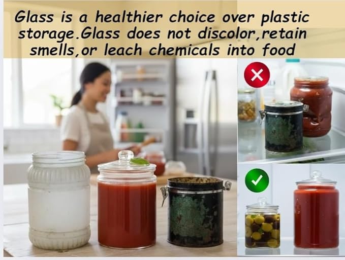 Glass Cookie Jar - 1 Gallon Wide Mouth Glass Jar With Lid - Extra Gasket - Large Food Storage Container, Candy Jar With Airtight Lid, Pet Food, Flour, Detergent Pods, Kitchen or Laundry Room