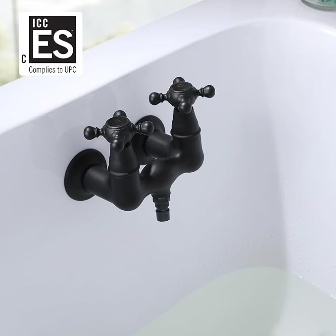 SUMERAIN Vintage Leg Tub Filler 3-3/8-Inch Center Wall Mount Tub Faucet, Cross Handle Matte Black