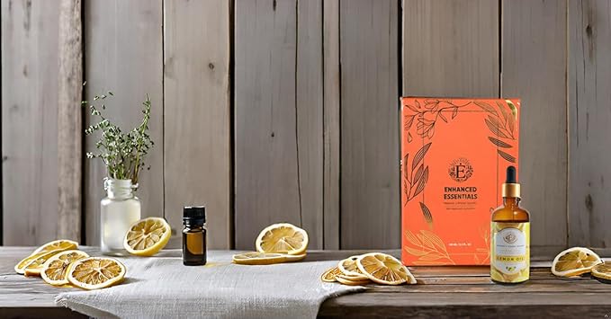 Luxurious Lemon Essential Oil by Enhanced Essentials| Organic & Pure| for Home Cleaning & Fragrance,Diffusers,Skin & Hair Care,Aromatherapy,Soap & Candle Making|with Glass Dropper|3.38 fl oz (100 ml)