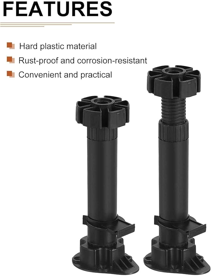 150x46mm(LxW) Adjustable Leveling Feet - 4Pack- Good for Furniture - Leveler Support Frame Replacement Legs - Black
