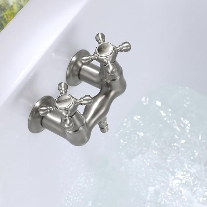 SUMERAIN Vintage Tub Faucet Wall Mount Tub Filler 3-3/8-Inch Center Two Cross Handles Brushed Nickel