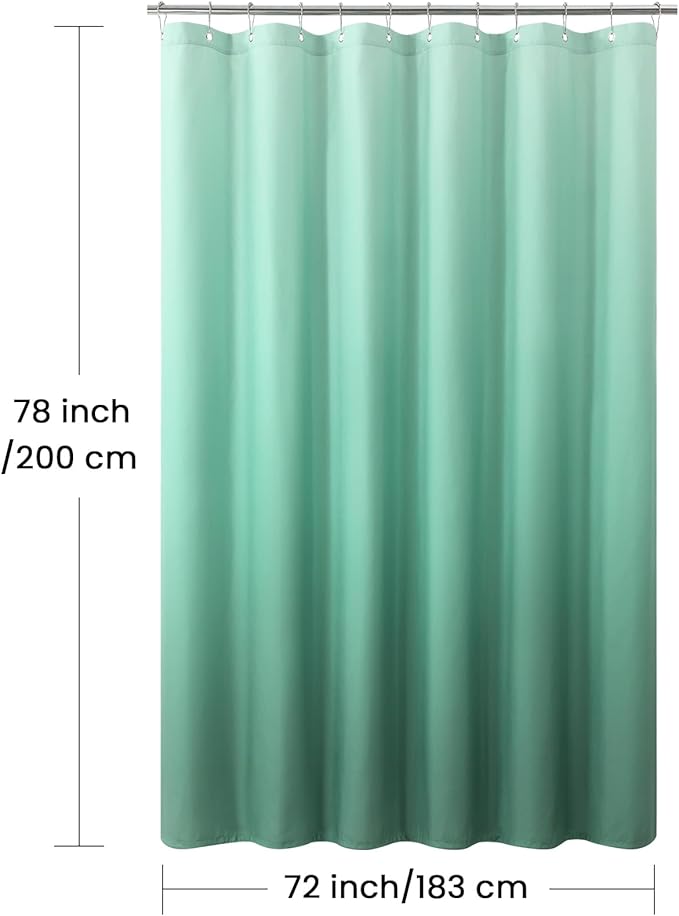 Fabric Shower Curtain 78 Inches Long, Green Ombre Cloth Shower Curtains for Bathroom, Modern Waterproof Bathroom Curtains, 72" W x 78" H