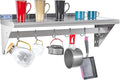 Hally Stainless Steel Shelf with 6 Hooks 14" x 36" Wall Mounted Pot Rack 300lb, NSF Commercial Floating Shelving for Storage Hanging Pots, Pans, cookware in Restaurant, Kitchen, Home and Hotel