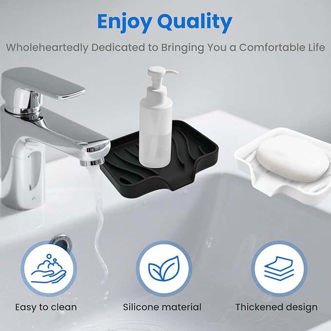 3 Pack Silicone Soap Dish with Drain - Bar Soap Holder for Shower, Bathroom and Kitchen Sink Organize (2Pack Black + 1Pack White)
