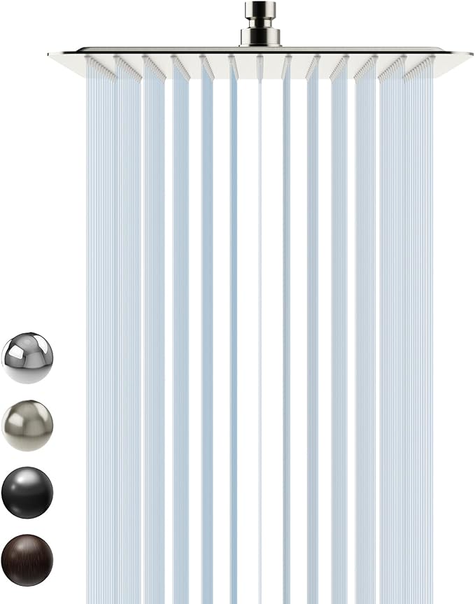 SR SUN RISE 12 Inch Rain Shower Head, High Pressure Rainfall Showerhead Large Waterfall Shower Head Ultra Thin Water Saving, Brushed Nickel 304 Stainless Steel