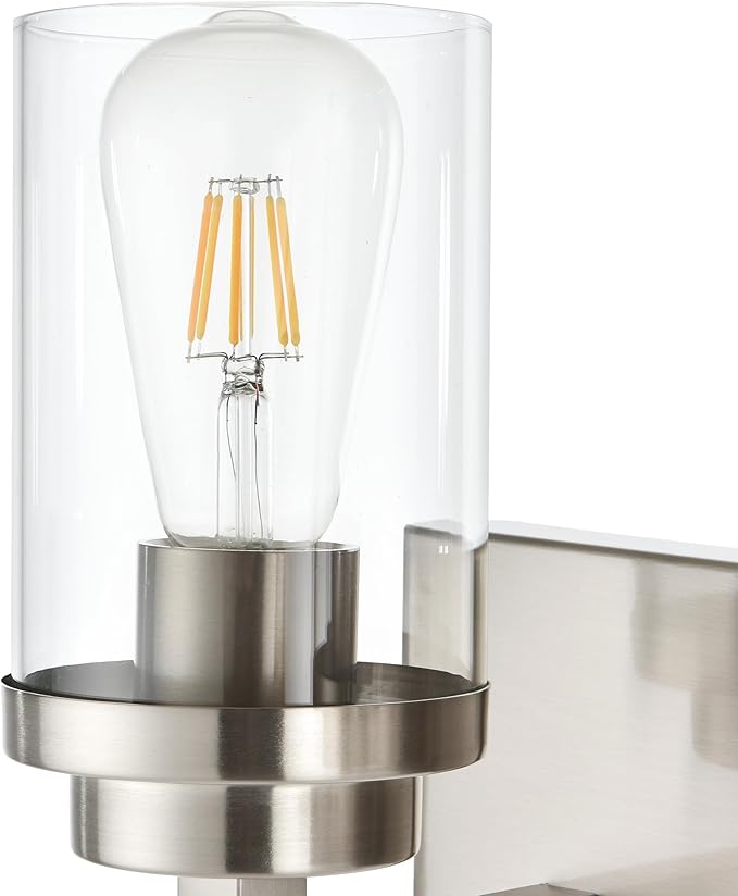 MELUCEE 4 Lights Vanity Light Brushed Nickel Modern Bathroom Lighting Fixtures Over Mirror with Clear Glass Shade, Industrial Wall Lights for Mirror Cabinet Kitchen