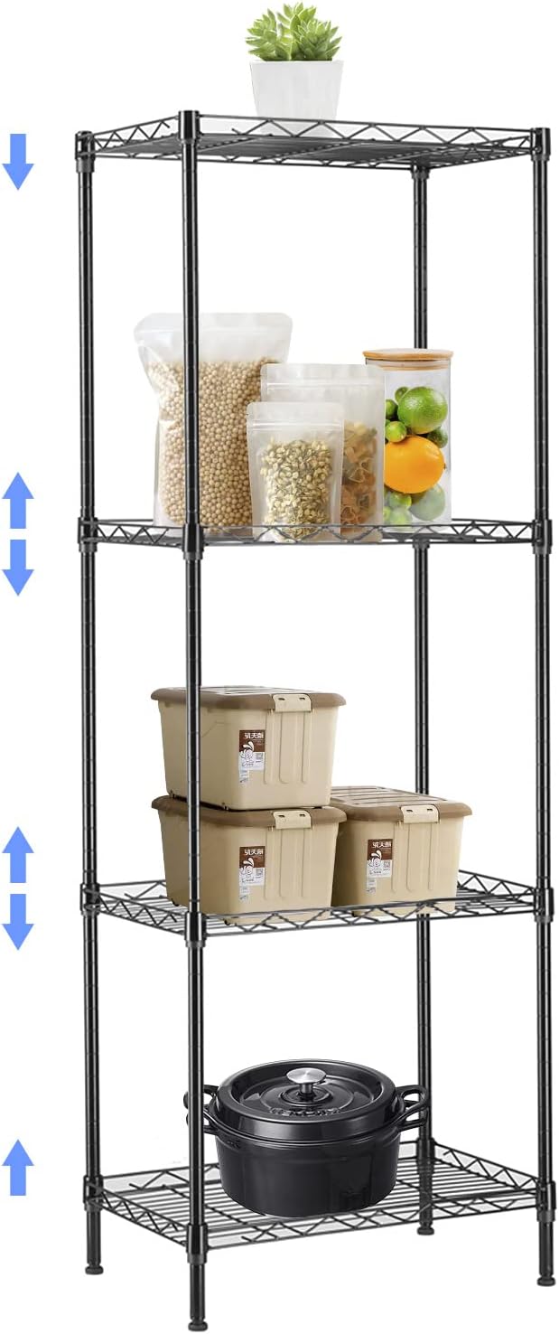 BNSPLY 4 Tier Wire Shelving Unit, Height Adjustable Wire Shelves, Metal Storage Rack Organizer for Laundry, Kitchen, Bathroom, Pantry, Closet (11.8" D x 17.7" W x 49.6" H, Black)