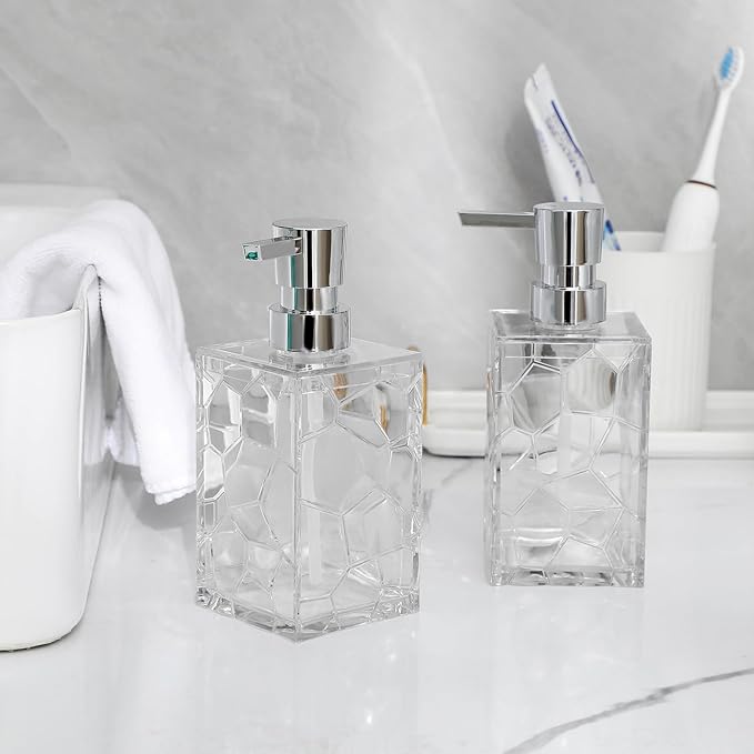 Hand Soap Dispenser, Clear Acrylic Plastic Liquid Pump Bottles Refillable Lotion Dispenser for Bathroom Decor Kitchen College Dorm