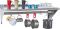 Hally Stainless Steel Shelf with 6 Hooks 18" x 48" Wall Mounted Pot Rack 400lb, NSF Commercial Floating Shelving for Storage Hanging Pots, Pans, cookware in Restaurant, Kitchen, Home and Hotel