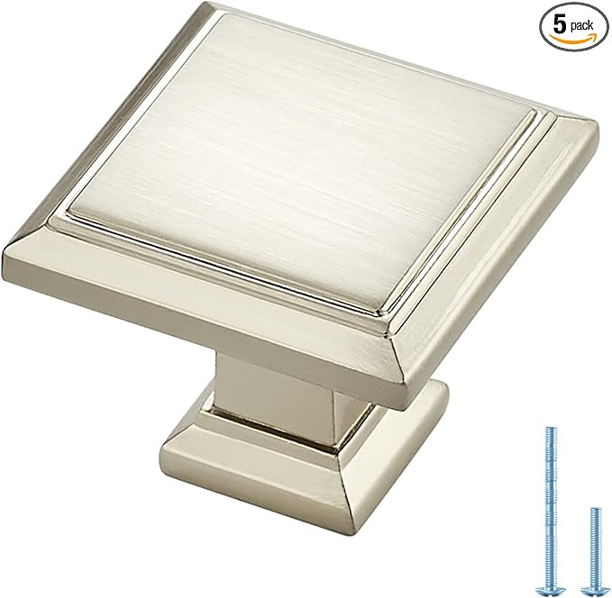 Ravinte Hardware 5 Pack Kitchen Cabinet Pulls Square Drawer Single Hole Handles Brushed Nickel for Cupboard Gold Dresser Solid