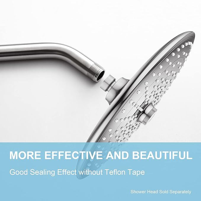 OFFO Shower Arm with Flange, 10 in Brushed Nickel Wall Mount Replacement Angle Shower Head Arm Wall-Mounted For Fixed Shower Head & Handheld Showerhead