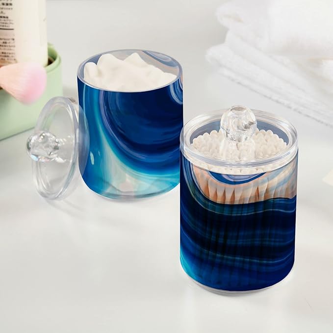MNSRUU 4 Pack Qtip Holder Organizer Dispenser Marble Bathroom Containers Bathroom Vanity Storage Canister Apothecary Jars for Cotton Swabs/Pads/Floss
