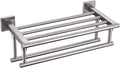 KOKOSIRI Towel Shelf with Double Towel Bars 16 Inches Bathroom Towel Rack Towel Holder Wall Mounted Stainless Steel, Brushed Nickel, B6005BR-L16