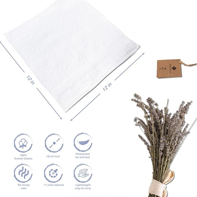 Hencely Premium 6-Pack Washcloths 12x12 Inches Soft Turkish Cotton High Absorbent and Quick Dry Dishtowel for Kitchen and Bath (Wash Cloth 6 Pack, White)