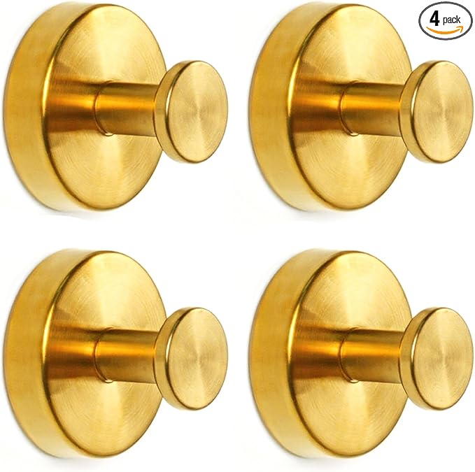 Suction Cup Hooks for Shower, Heavy Duty Wreaths Hangers for Glass Door Window, Towel Hook No Drill Holder on Smooth Wall, Mirror, Tile for Home (4Pcs Gold)