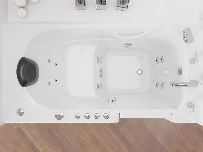 ANZZI Walk-in Tub 30" x 60" Whirlpool & Air Massage Acrylic Right Drain Quick Fill Chromatherapy, Aromatherapy, 32 Jets, ADA Seat, Fast Drain, Heater, Grab Bar, Hand Shower | AMZ3060WIRWD