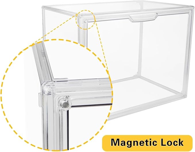 Clear Stackable Plastic Storage Bins with Magnetic Lid, Dustproof Book & Cosmetic Display Cases, Large Figures Collectibles Showcase, Shoe Box, Protection Organizer (L, Count, 1)