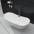 59 Inch Acrylic Freestanding Bathtub, Soaking Bathtub with Matte Drain and Overflow, Modern Square Tub with Deep Ergonomic Design, Double-Walled Insulation for Bathroom Relaxation, cUPC Certified