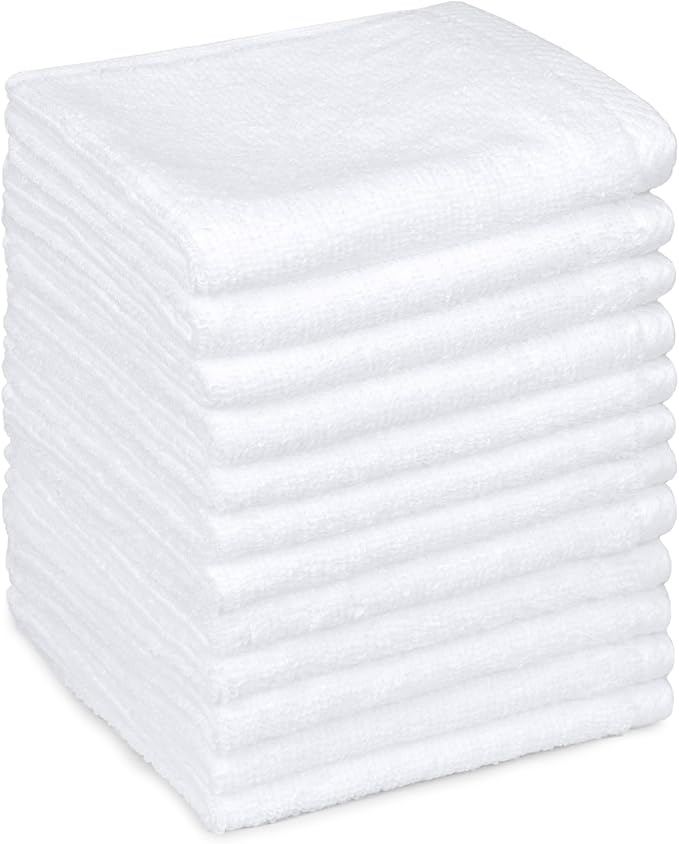 Amazon Basics Cotton Washcloths, Quick-Dry, 12" x 12", 12-Pack, White