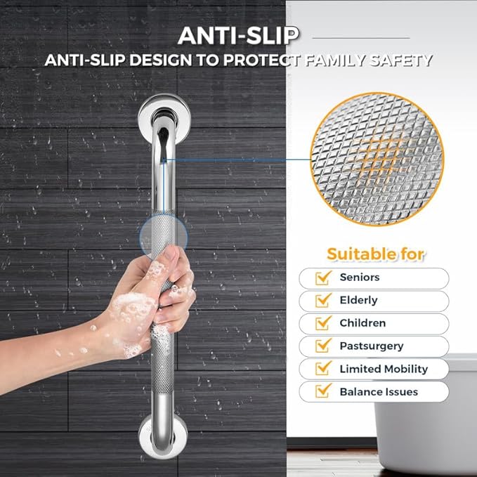 Grab Bars for Shower, 2 Pack 12-Inch Anti Slip Shower Handles for Elderly, Safety Shower Grab Bar, Stainless Steel Handicap Grab Bars for Bathroom (Polished Nickel 1" Diameter)