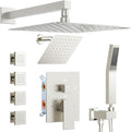 Shower Systems with 4 Body Spray Jets, STARBATH 4 Way 12+6" Rainfall Shower Head with Handheld Combo, Wall Mounted Shower Jets System in Wall Shower Faucet Sets Complete, Brushed Nickel
