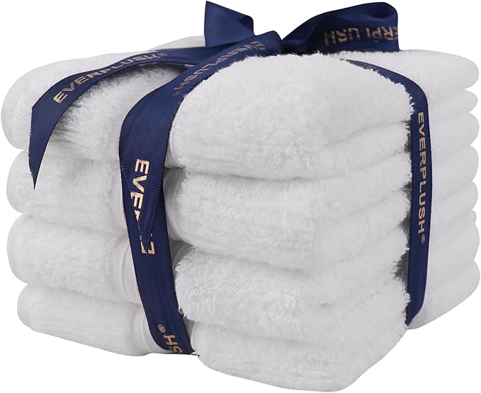 Everplush Youth Style Hand Towel 4-Piece Set - Cotton & Microfiber Blend, Super Absorbent, Ultra Soft, Fluffy, Skin-Close Cotton Fibers, Long Lasting, Multi-Size, Multi-Scene