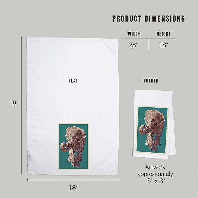 Asian Elephant, Letterpress (100% Cotton Tea Towel, Decorative Hand Towel, for Kitchen and Home)