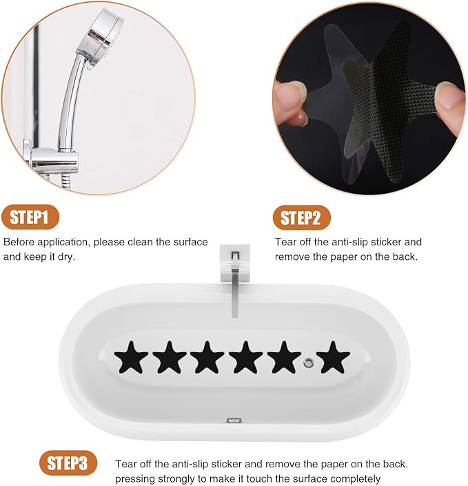 Anti Slip Shower Stickers, 24 PCS Safety Bathtub Sticker Adhesive Decals with Premium Scraper (Black)