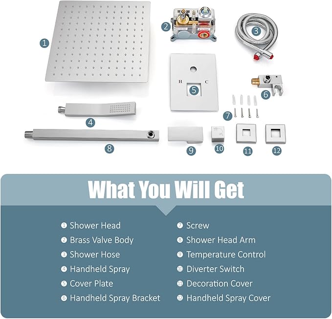 Aolemi Shower Faucet Set Rain Shower System with Handheld Spray Bathroom Shower Combo Rough-in Valve and Shower Trim Kit Included Polish Chrom 10 Inch Wall Mount Shower Head