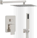 Gabrylly Shower System, Rainfall Shower Faucet Set Complete, 12" High-Pressure Stainless Steel Rain Showerhead with handheld Spray Combo, 2 Way Valve Included, Brushed Nickel