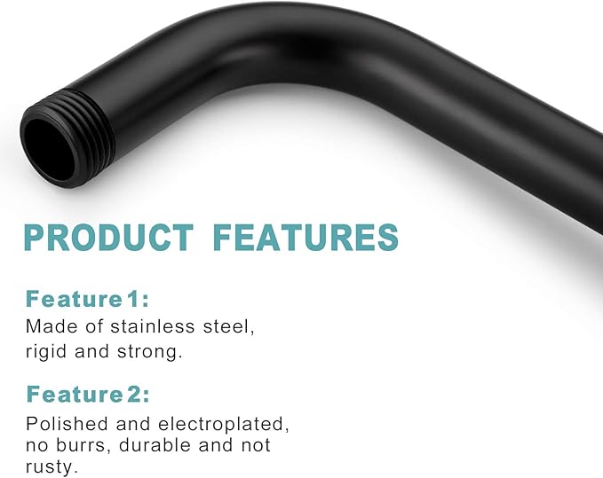 BESTILL 16 Inch L-Shaped Shower Head Extension Arm, Shower Arm and Flange Included, Matte Black