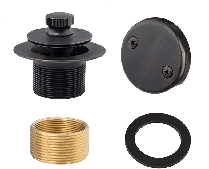 Artiwell Lift & Turn Tub Trim Set with Two-Hole Overflow Faceplate, All Brass Bathtub Conversion Kit Assembly with 2-Hole Overflow Face Plate and Universal Fine/Coarse Thread (Oil Rubbed Bronze)