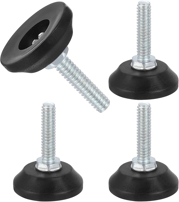 uxcell 1/4"-20 Thread Furniture Feet Levelers, 4Pcs 25mm l Adjustable Furniture Feet Screw in Threaded Leveling Leg Screw on Chair Foot Glides Leveling for Table Chair Cabinet Black
